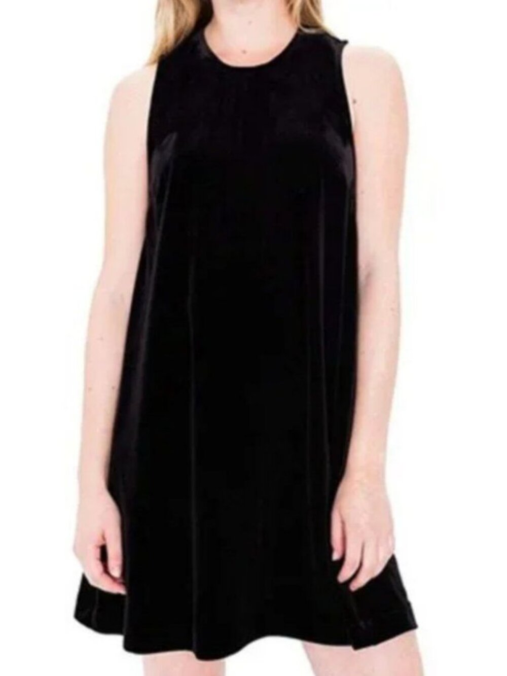 American Apparel Dakota Mini Sleeveless Swing Dress Keyhole Black Velvet S NWT